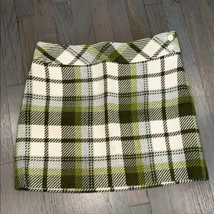 Like New J Crew Wool Plaid Green and White Women's Mini Skirt Sz 10